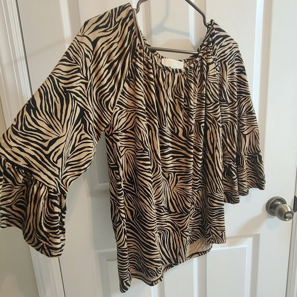 MICHAEL Michael Kors Tan and Black Animal Print Flare Sleeve Top Women's Large